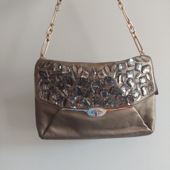 Coach Madison leather jeweled shoulder flap bag bronze metallic Euc Rare Coach - Picture 1 of 16
